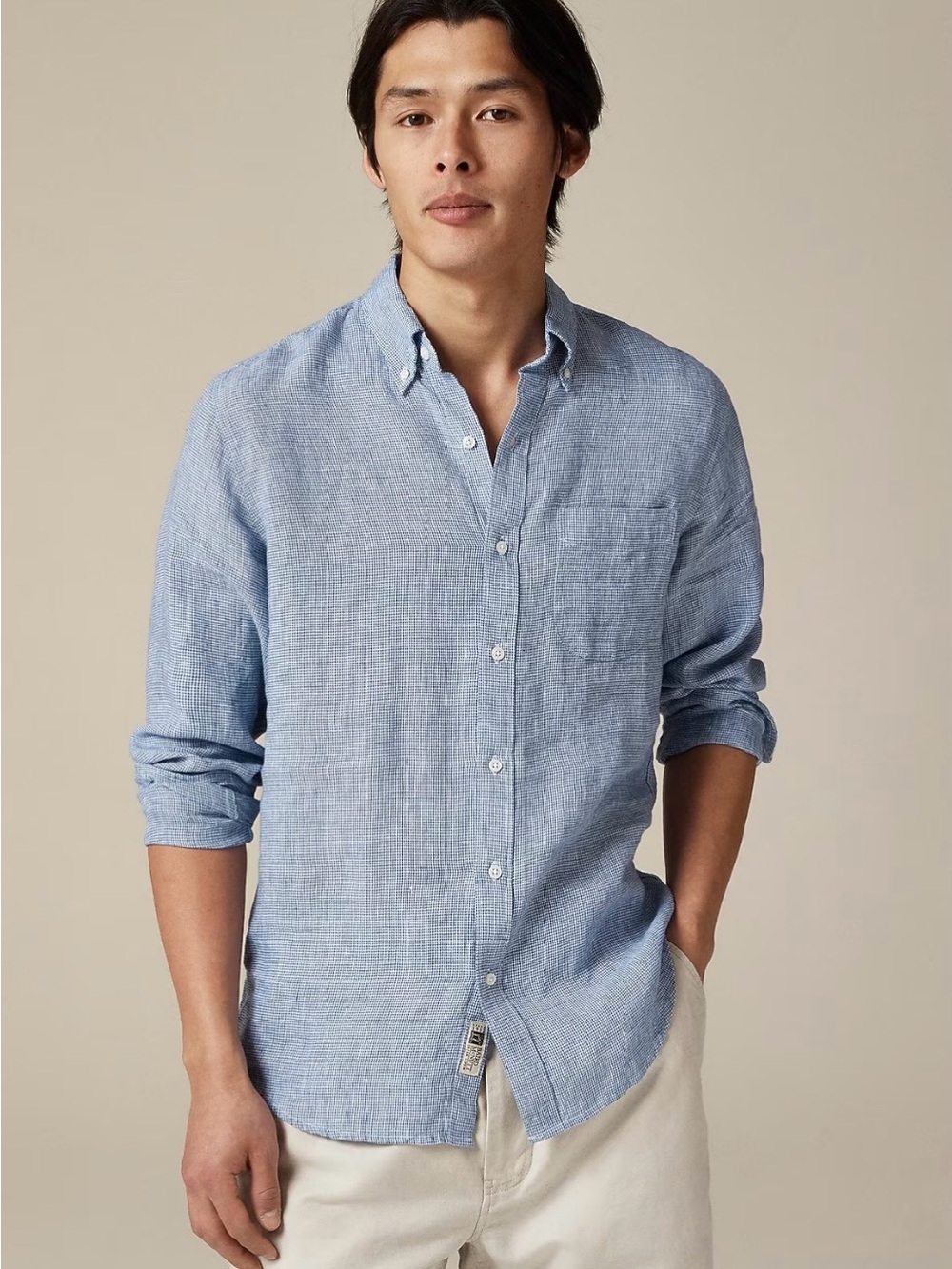 J. Crew Men Light Blue striped Linen-blend Button-Down Summer Shirt Size Small